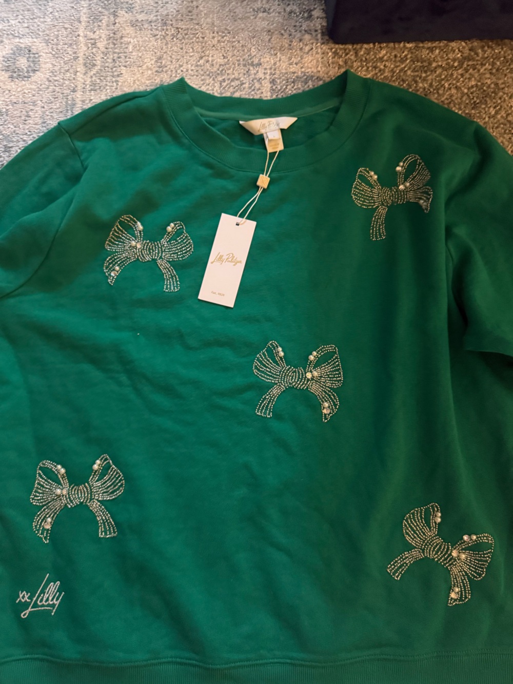 Lilly Pulitzer Emerald Green Sweatshirt with Embellished Bows - Picture 5 of 7